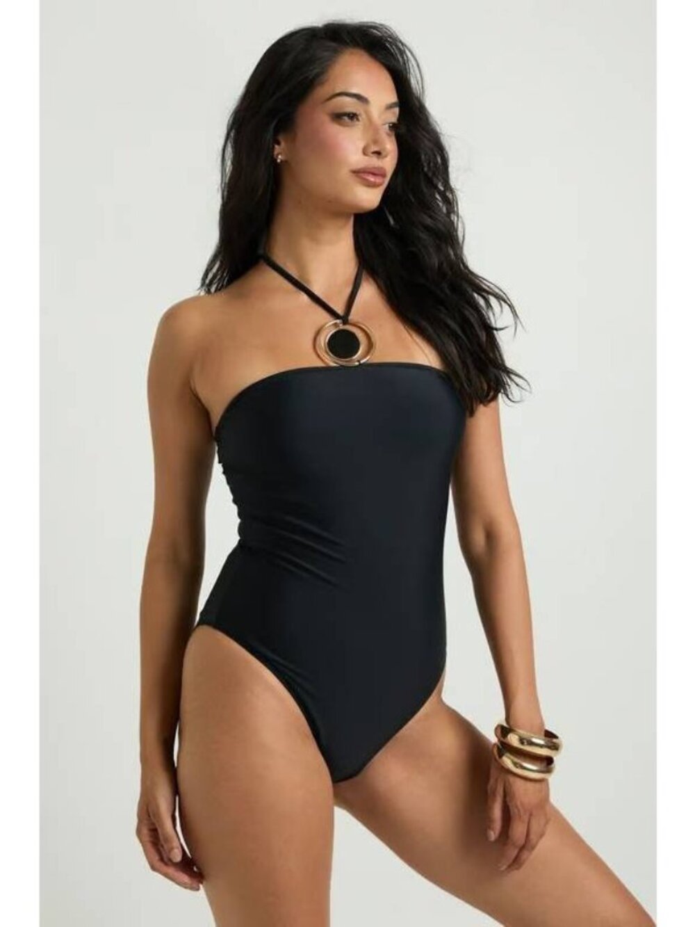 Zara Black Swimsuit Womens Size XS One Piece metal detail  0167/007 NWT